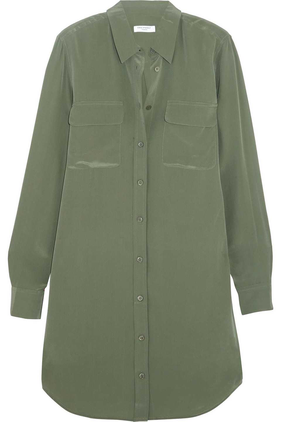 equipment - slim signature washed-silk mini shirt dress - green - m