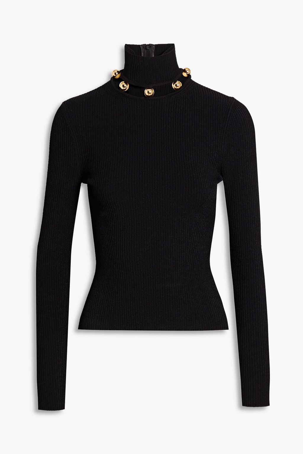 Embellished ribbed jersey turtleneck 