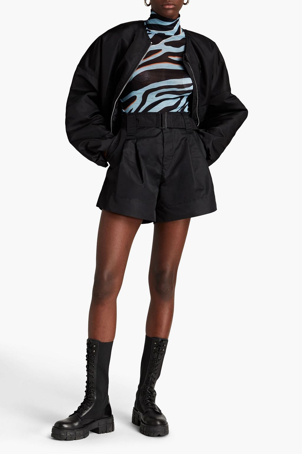 GANNI Pleated taffeta shorts