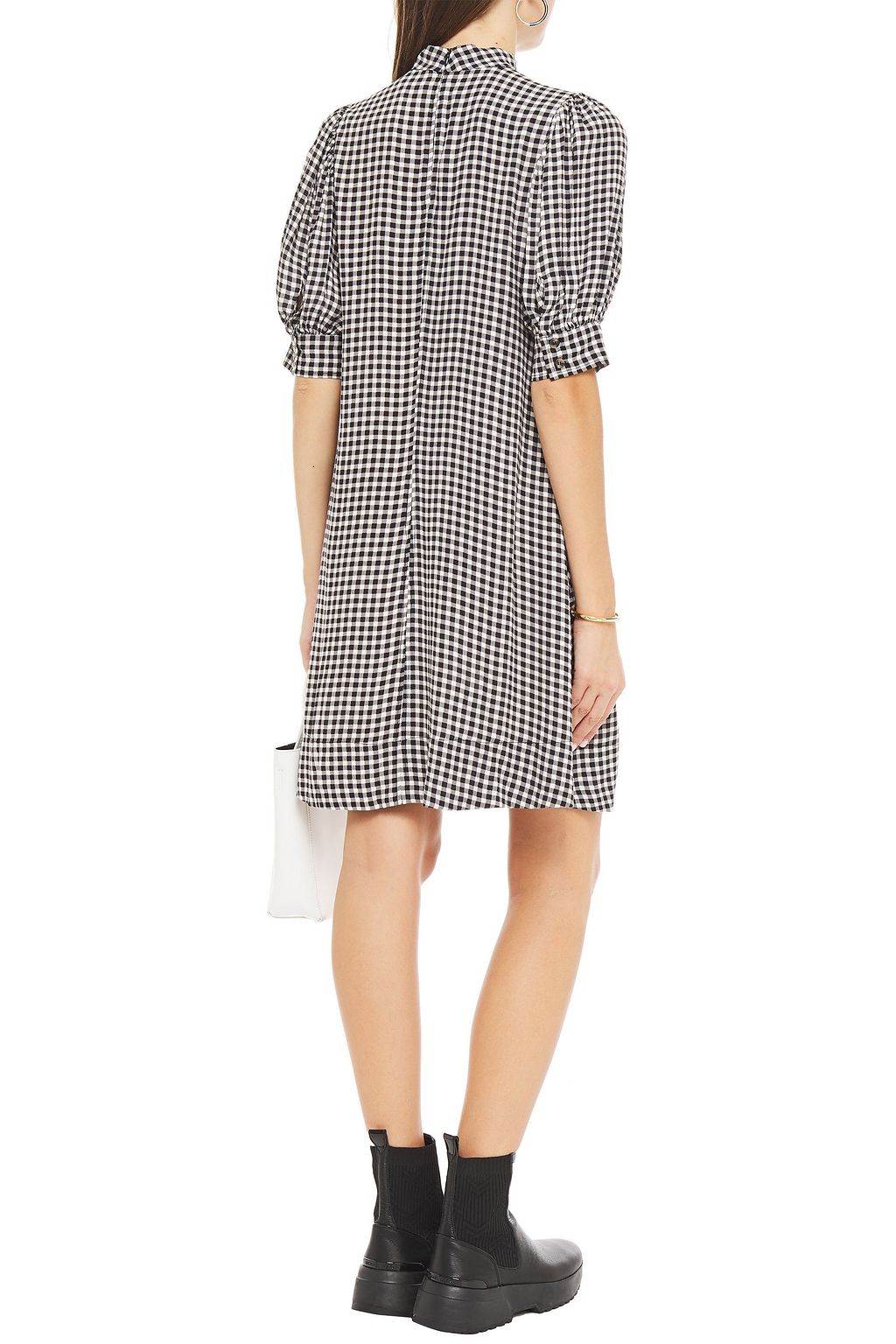 GANNI Gingham crepe mini dress