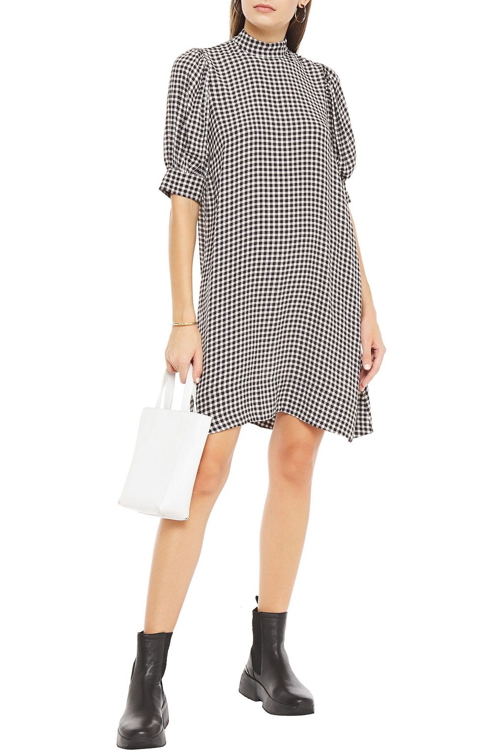 GANNI Gingham crepe mini dress