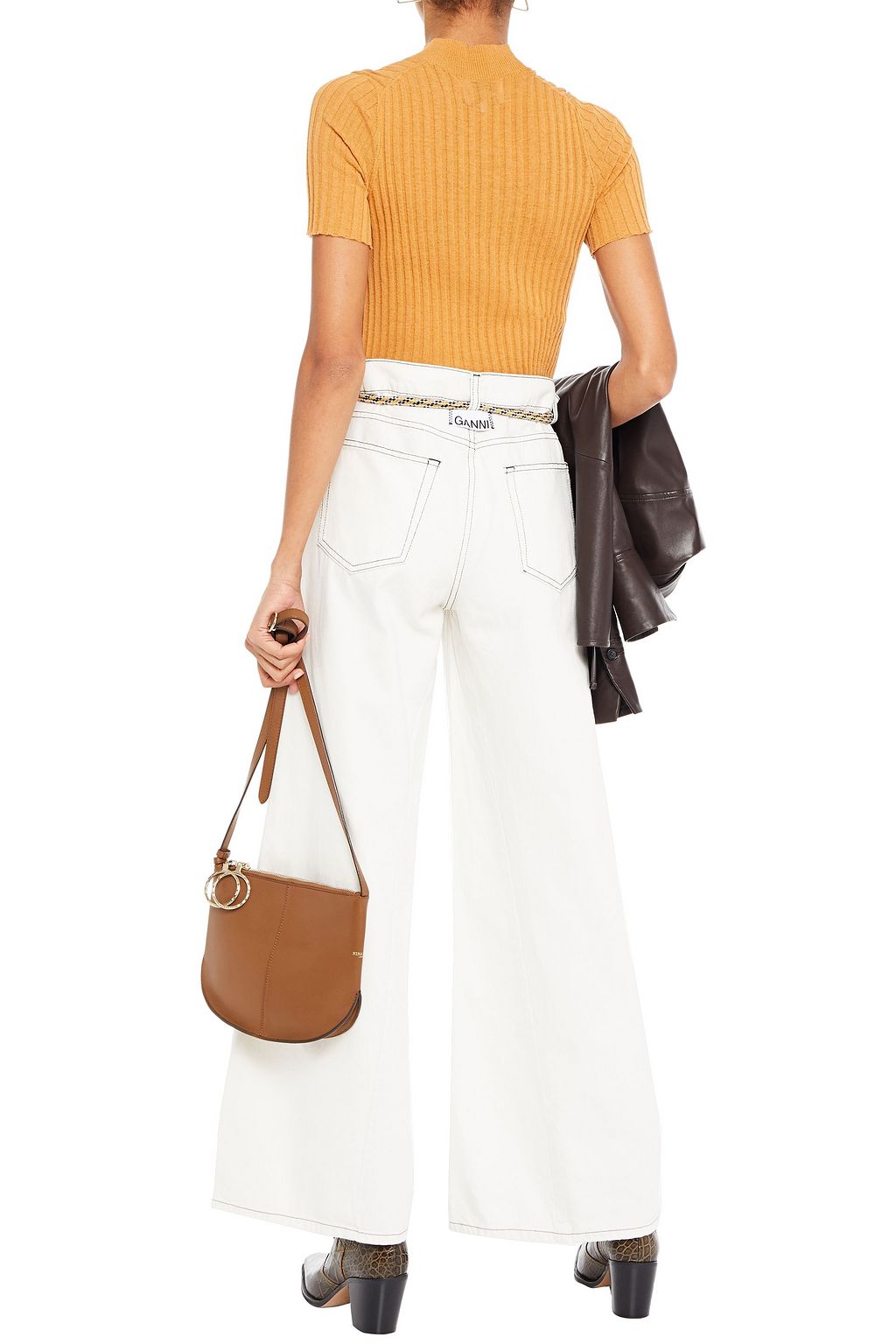 GANNI Belted high-rise wide-leg pants
