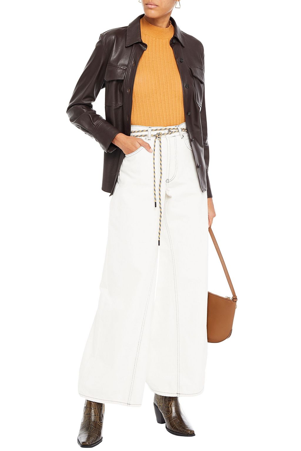 GANNI Belted high-rise wide-leg pants