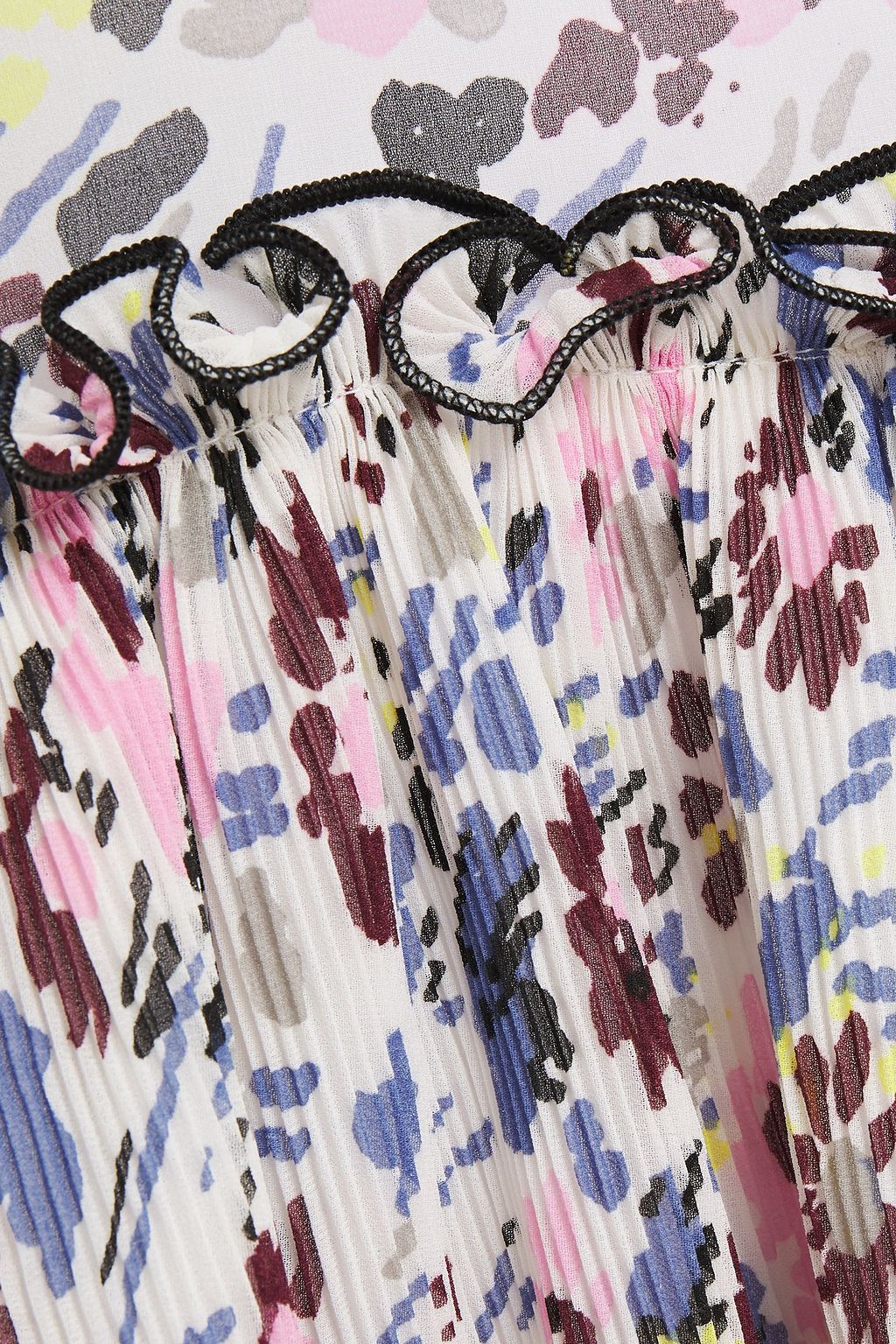 GANNI Floral-print plissé-paneled georgette mini dress
