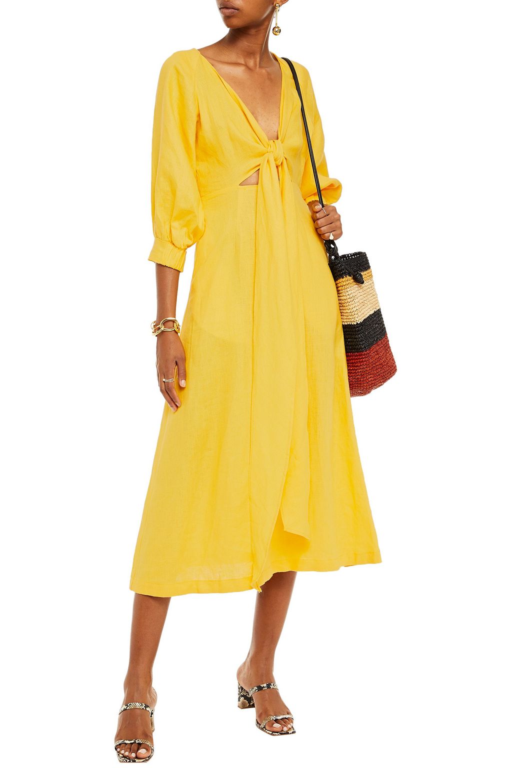 NICHOLAS Tie-front linen midi dress