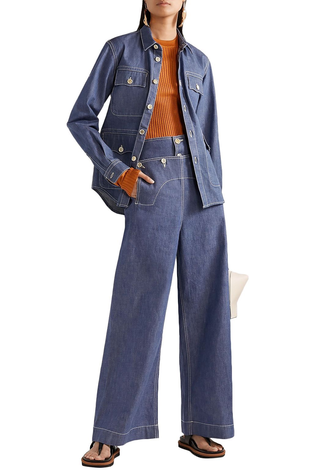MARNI Button-embellished high-rise wide-leg jeans