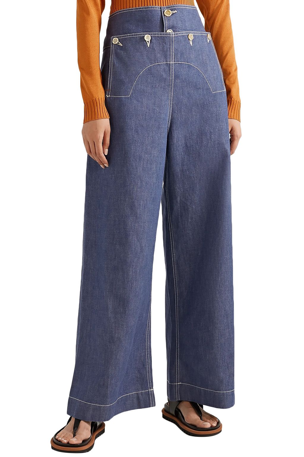 MARNI Button-embellished high-rise wide-leg jeans