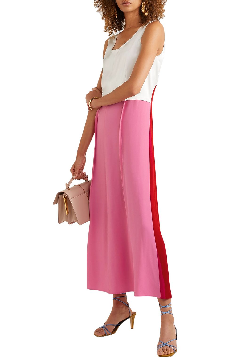 MARNI Color-block crepe and satin maxi dress