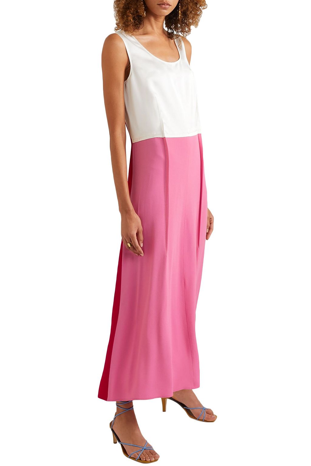 MARNI Color-block crepe and satin maxi dress