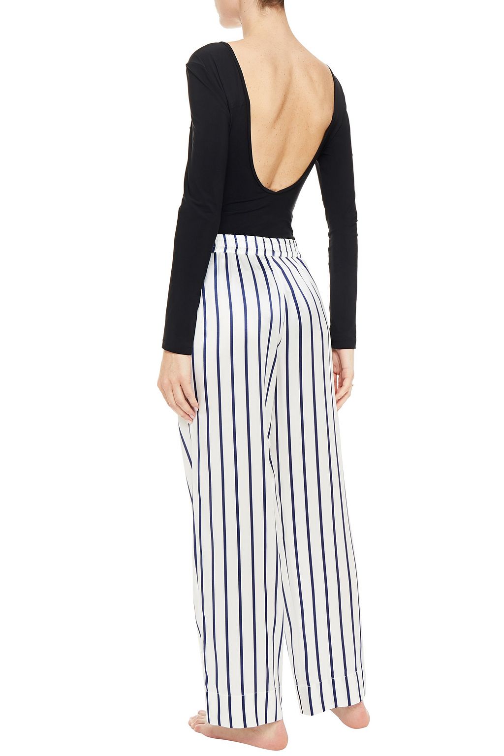 ASCENO Striped silk-satin pajama pants