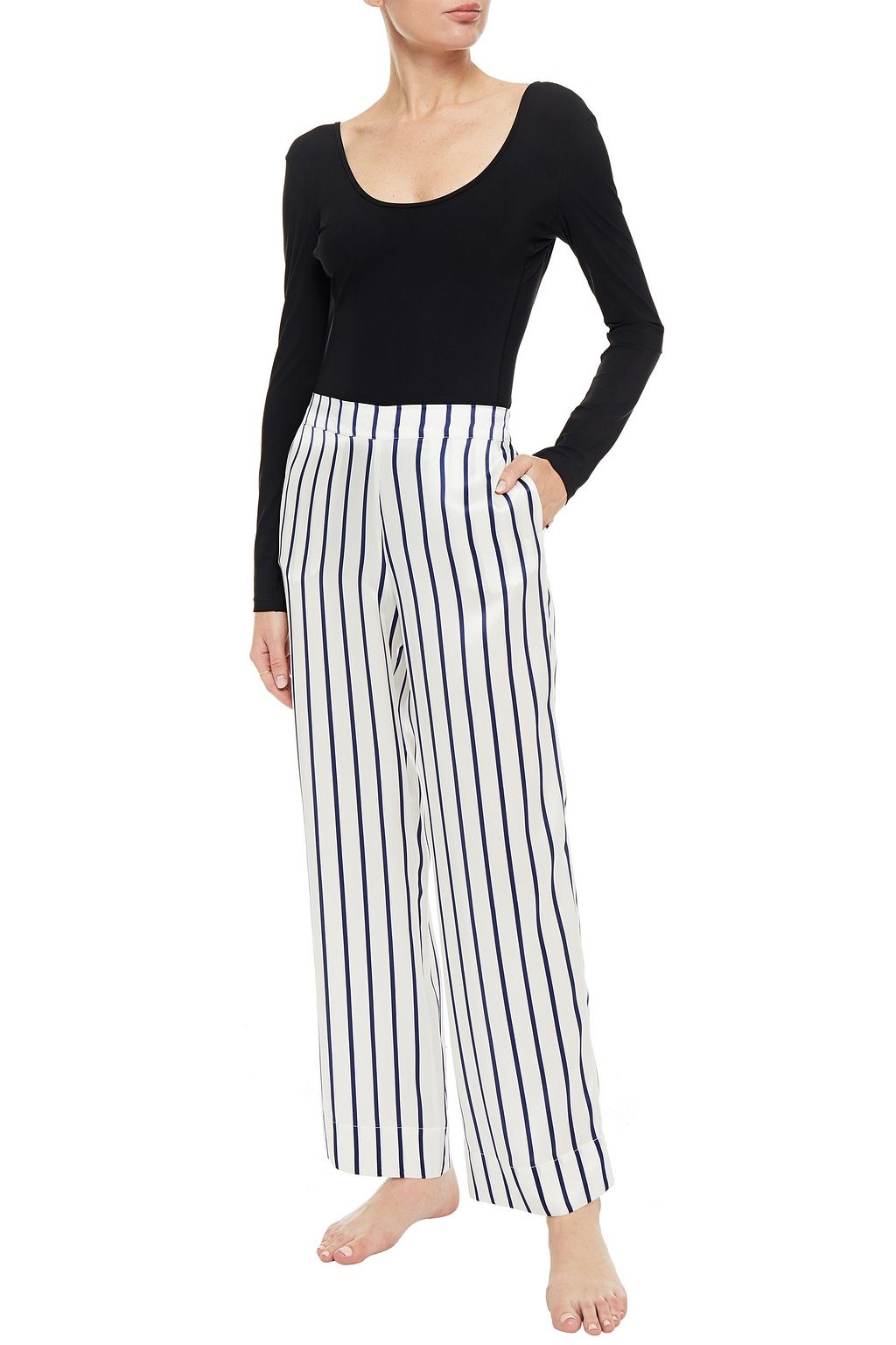 ASCENO Striped silk-satin pajama pants