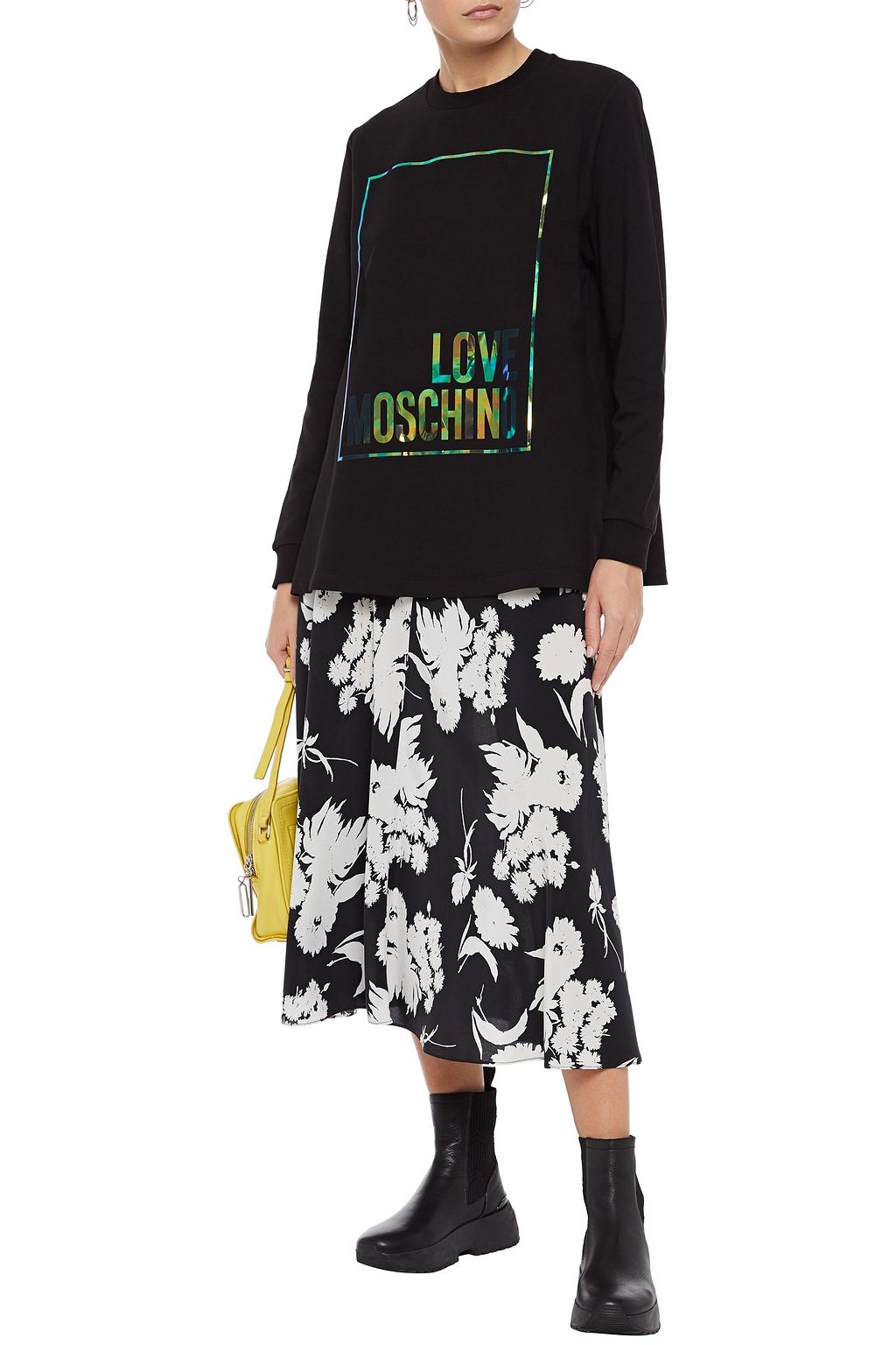 LOVE MOSCHINO Iridescent printed French cotton-blend terry sweatshirt
