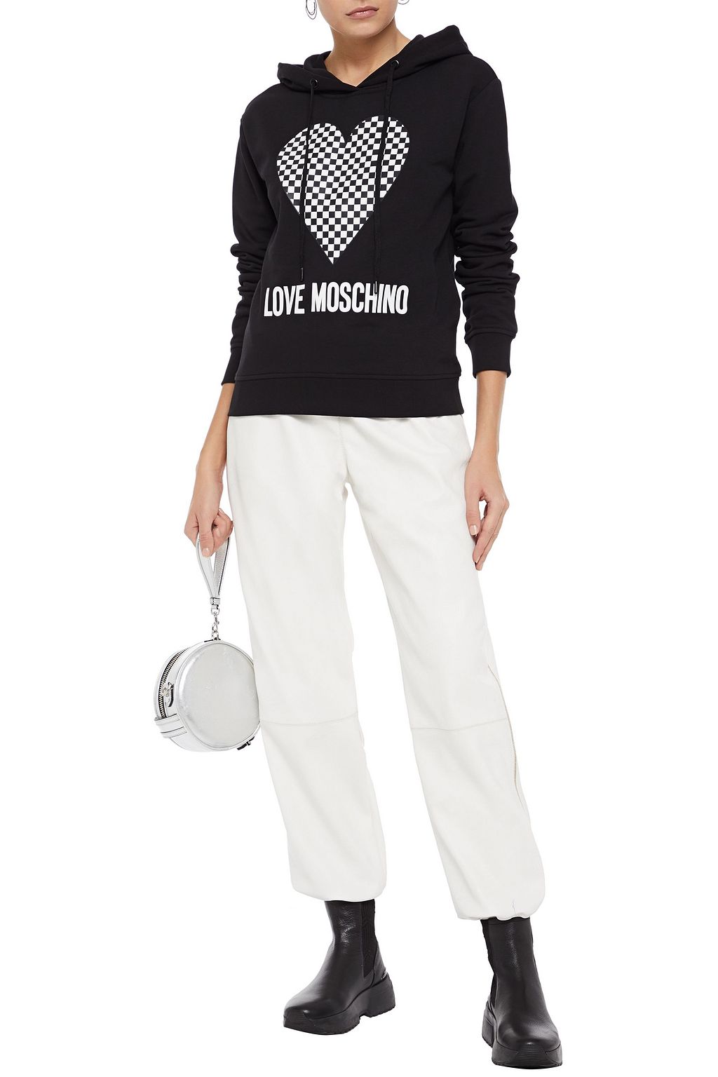 LOVE MOSCHINO Printed French cotton-blend terry hoodie