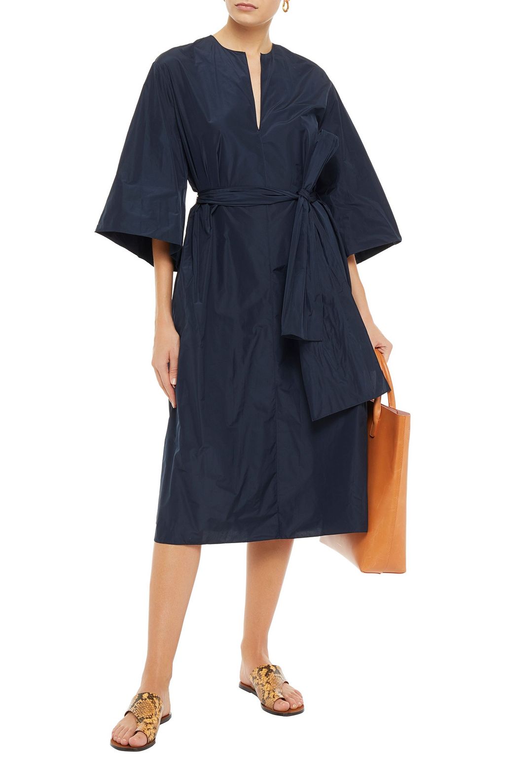THE ROW Belted taffeta midi dress