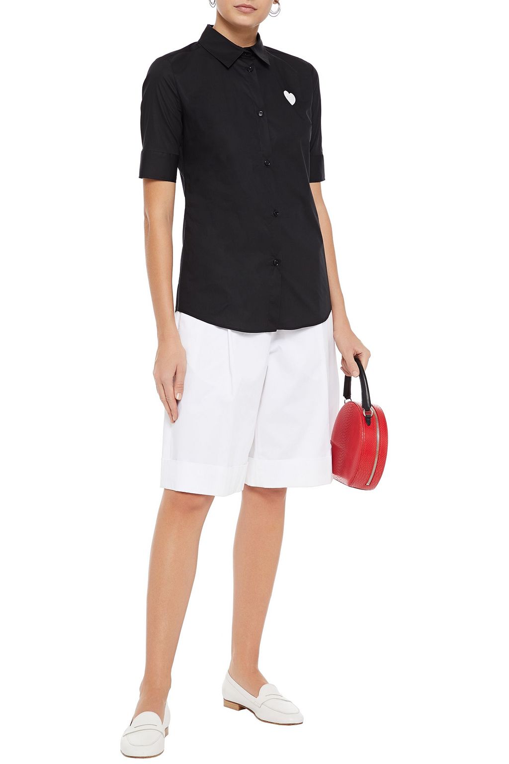 LOVE MOSCHINO Appliquéd stretch-cotton poplin shirt