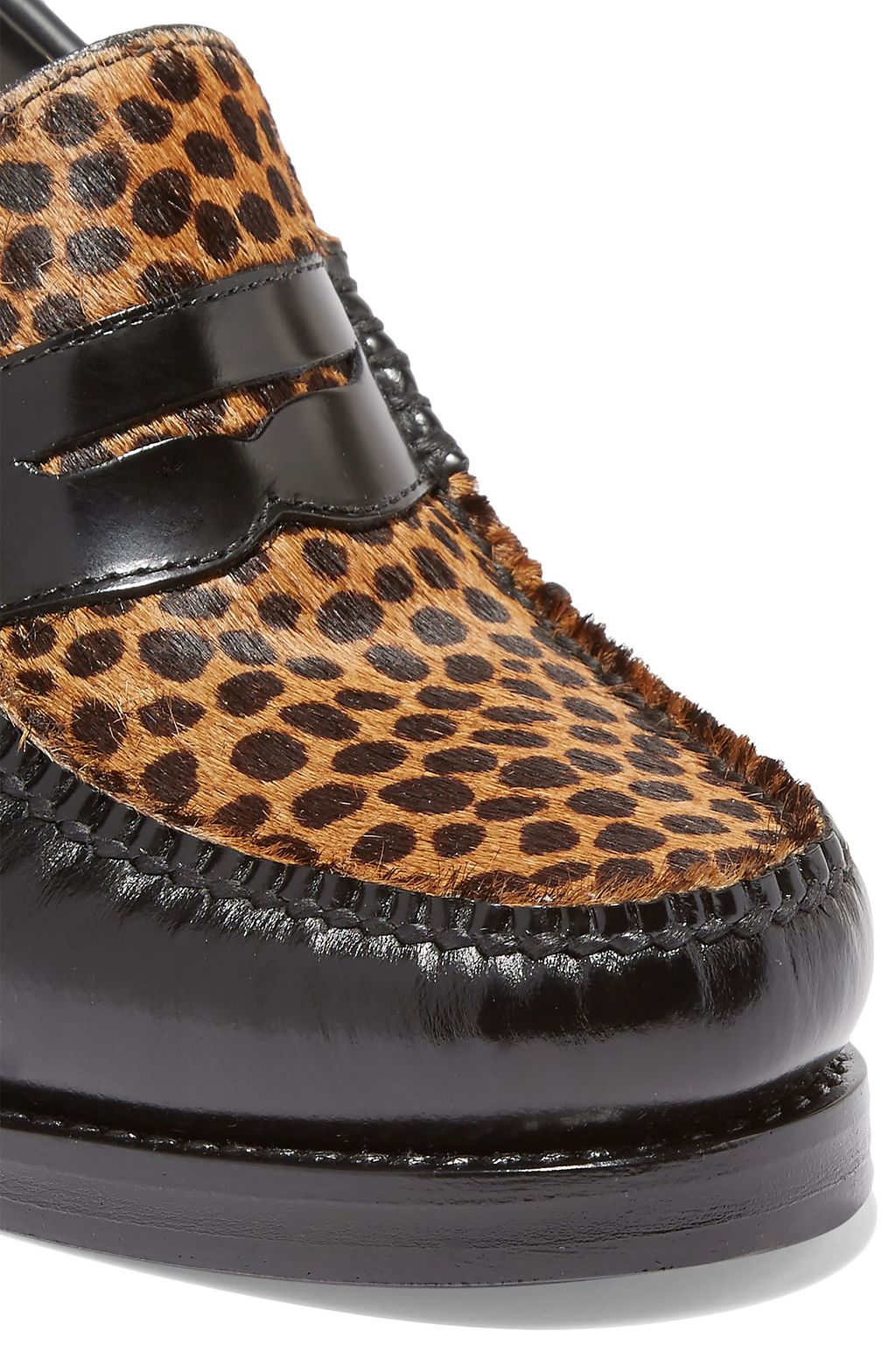 RE/DONE + Weejuns The Winsome glossed-leather and leopard-print calf hair pumps