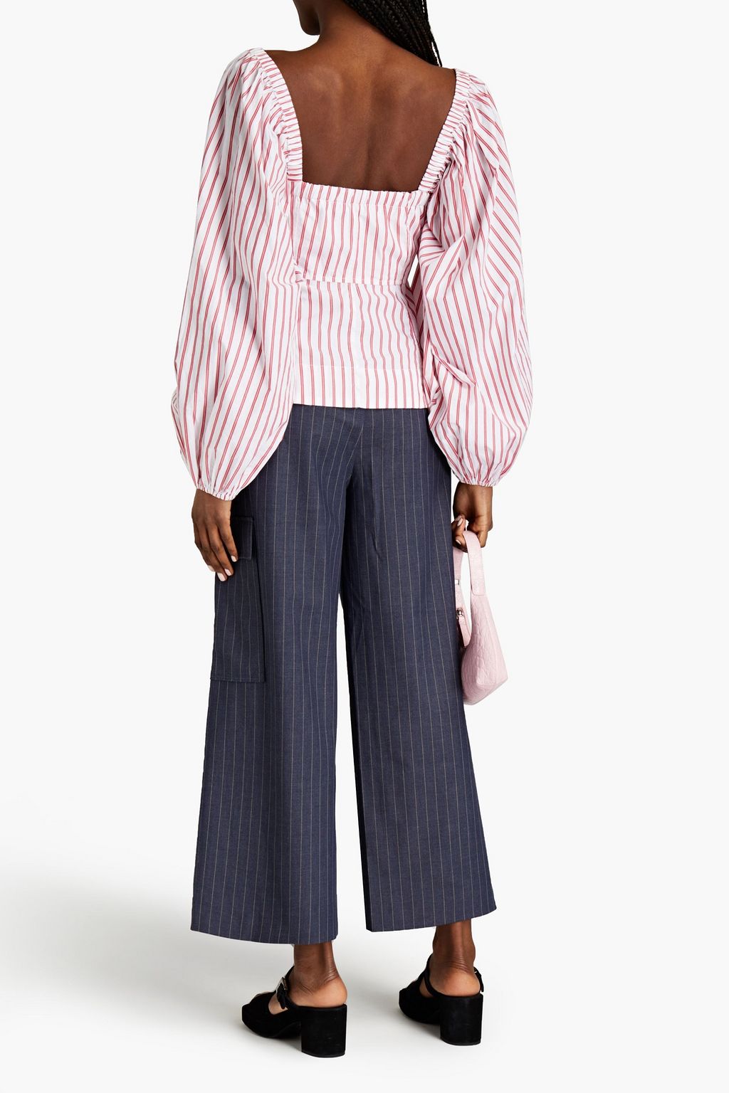GANNI Cropped striped twill wide-leg pants