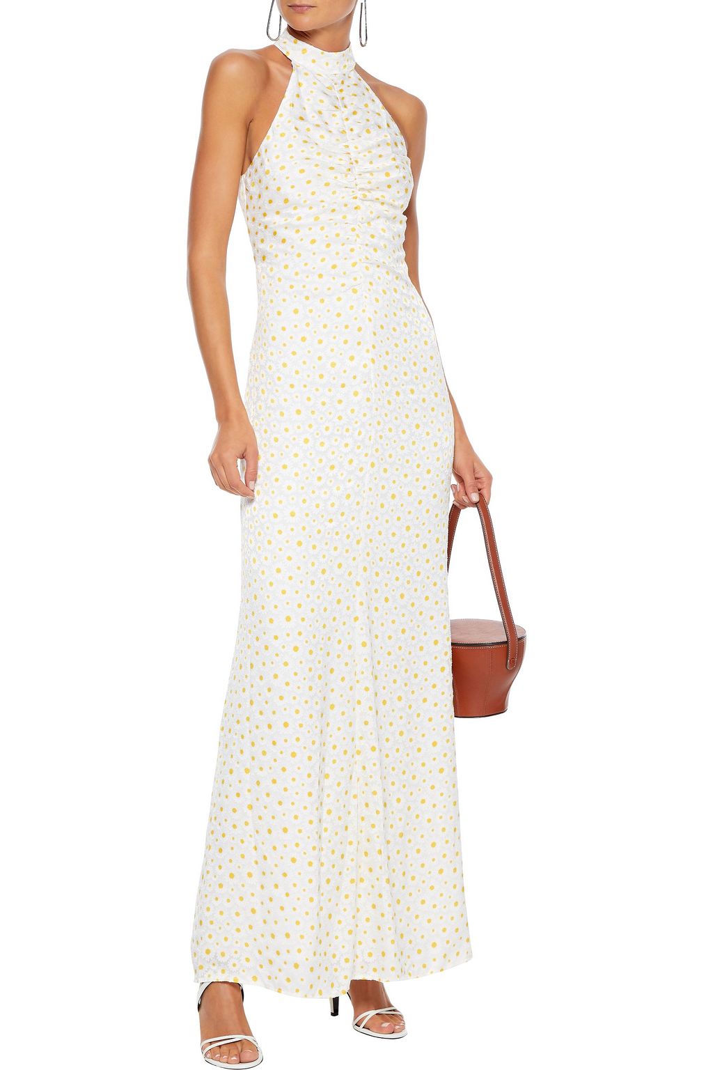 ruched floral maxi dress