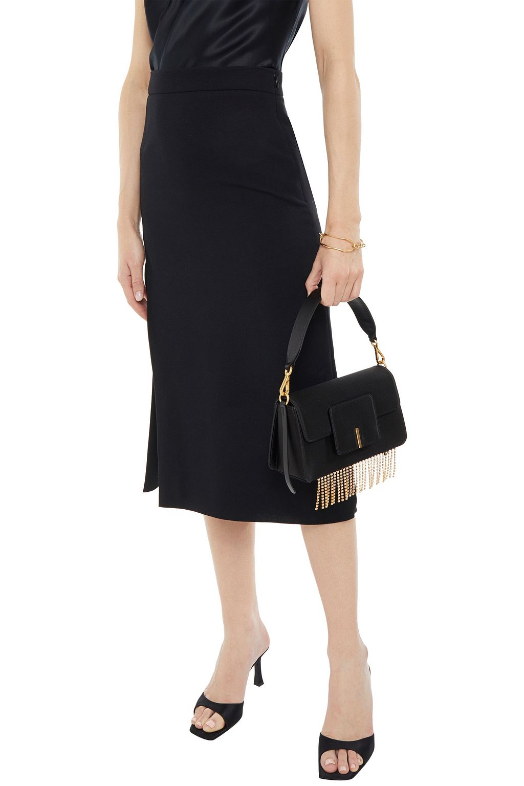 WANDLER Georgia crystal-embellished fringed satin shoulder bag