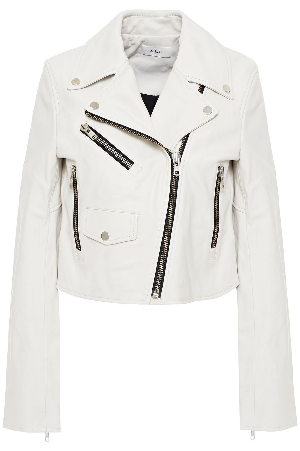 White Cropped leather biker jacket Sale up to 70 off THE