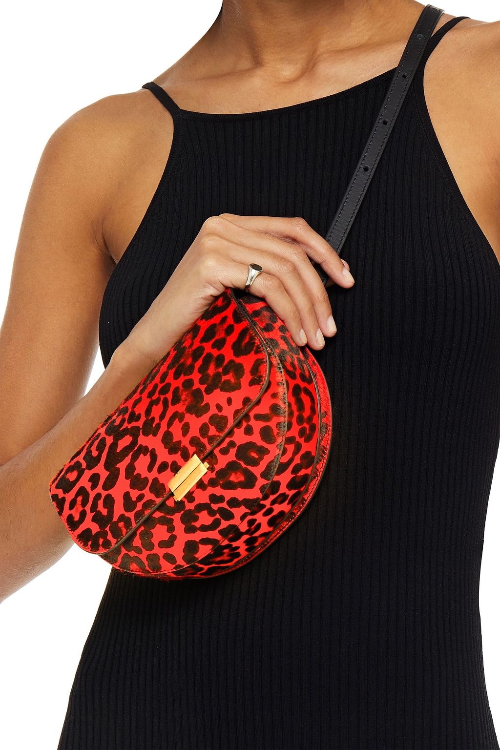WANDLER Annabel small convertible leopard-print calf hair belt bag