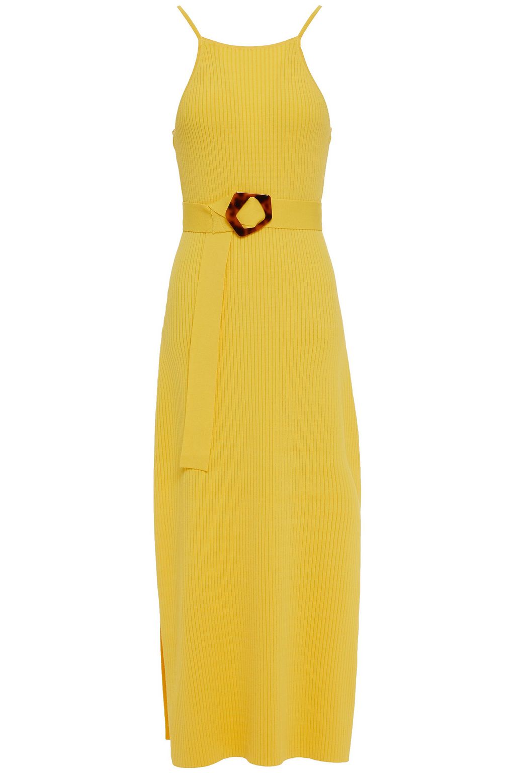 belted ribbed knit dress