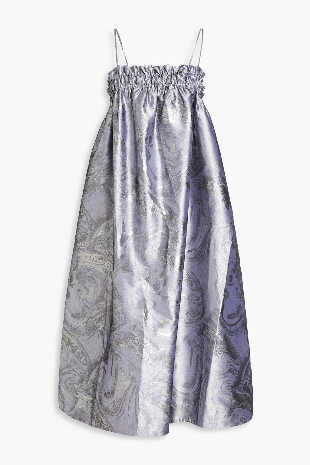 ganni metallic dress GANNI Metallic Cloque Mini Ruffle Dress