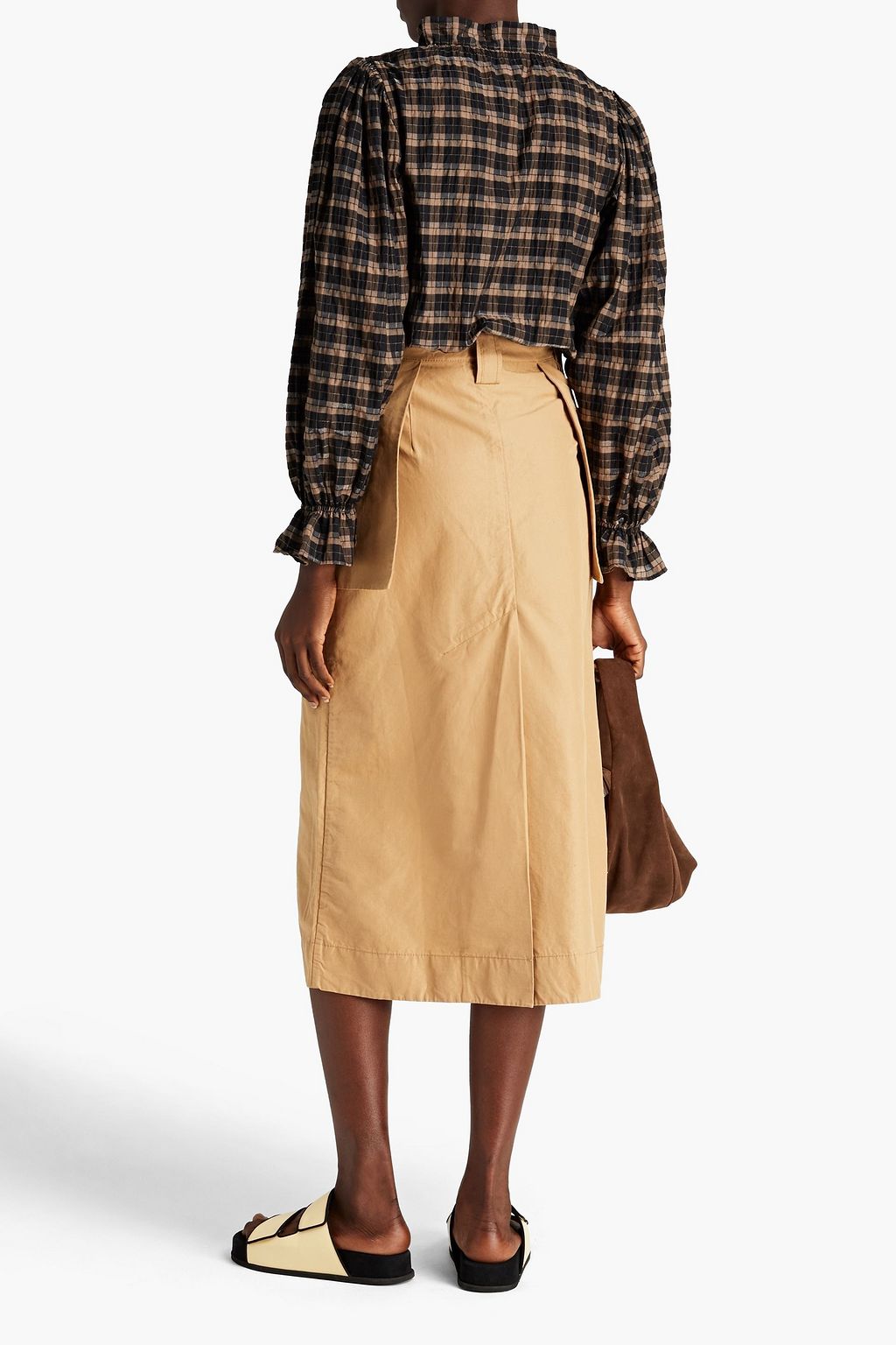 GANNI Slub cotton and linen-blend midi skirt