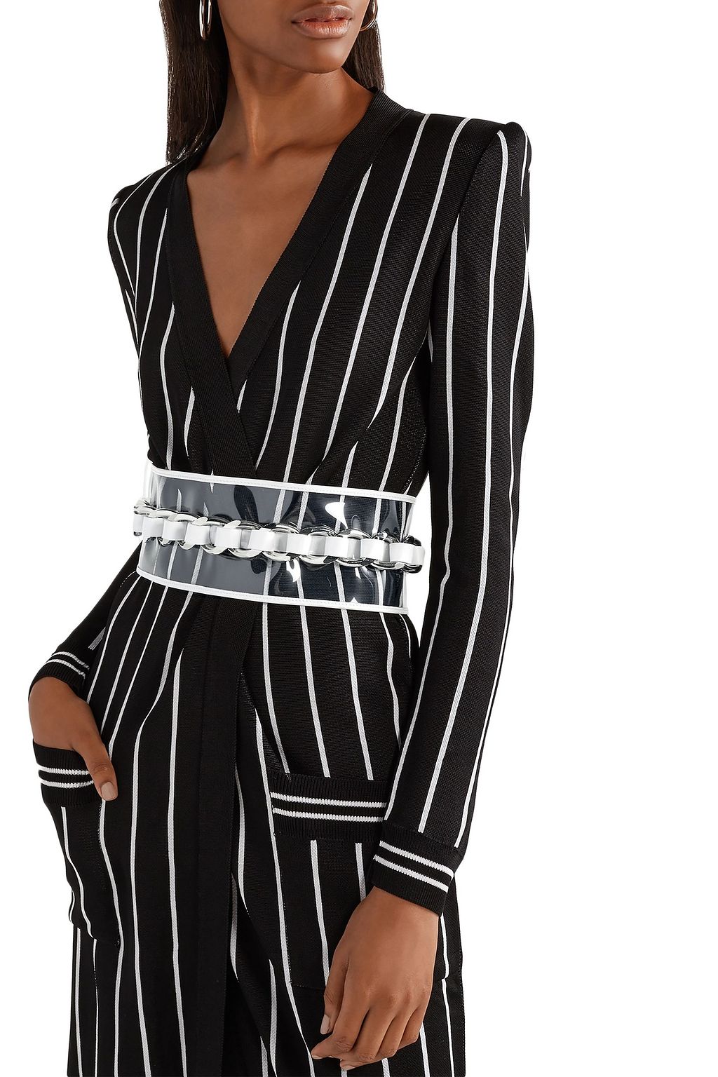 BALMAIN Leather-trimmed chain-embellished PVC waist belt
