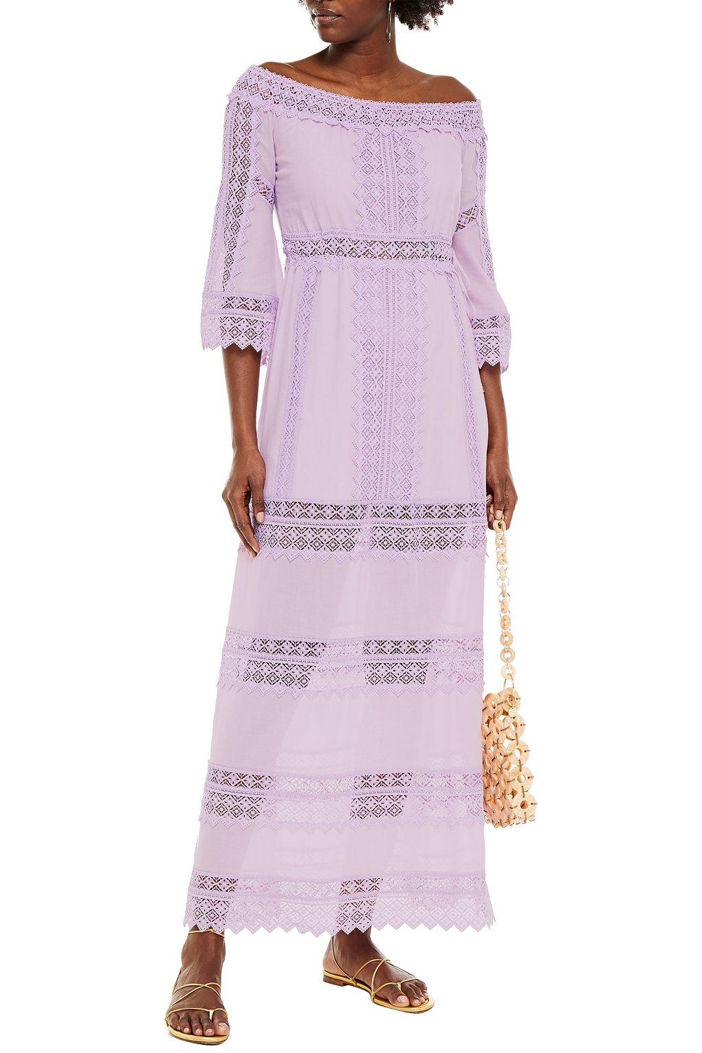 CHARO RUIZ IBIZA Gamma crocheted lace-paneled cotton-blend voile maxi dress