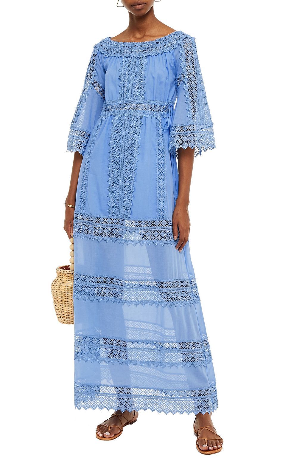 CHARO RUIZ IBIZA Gamma crocheted lace-paneled cotton-blend voile maxi dress