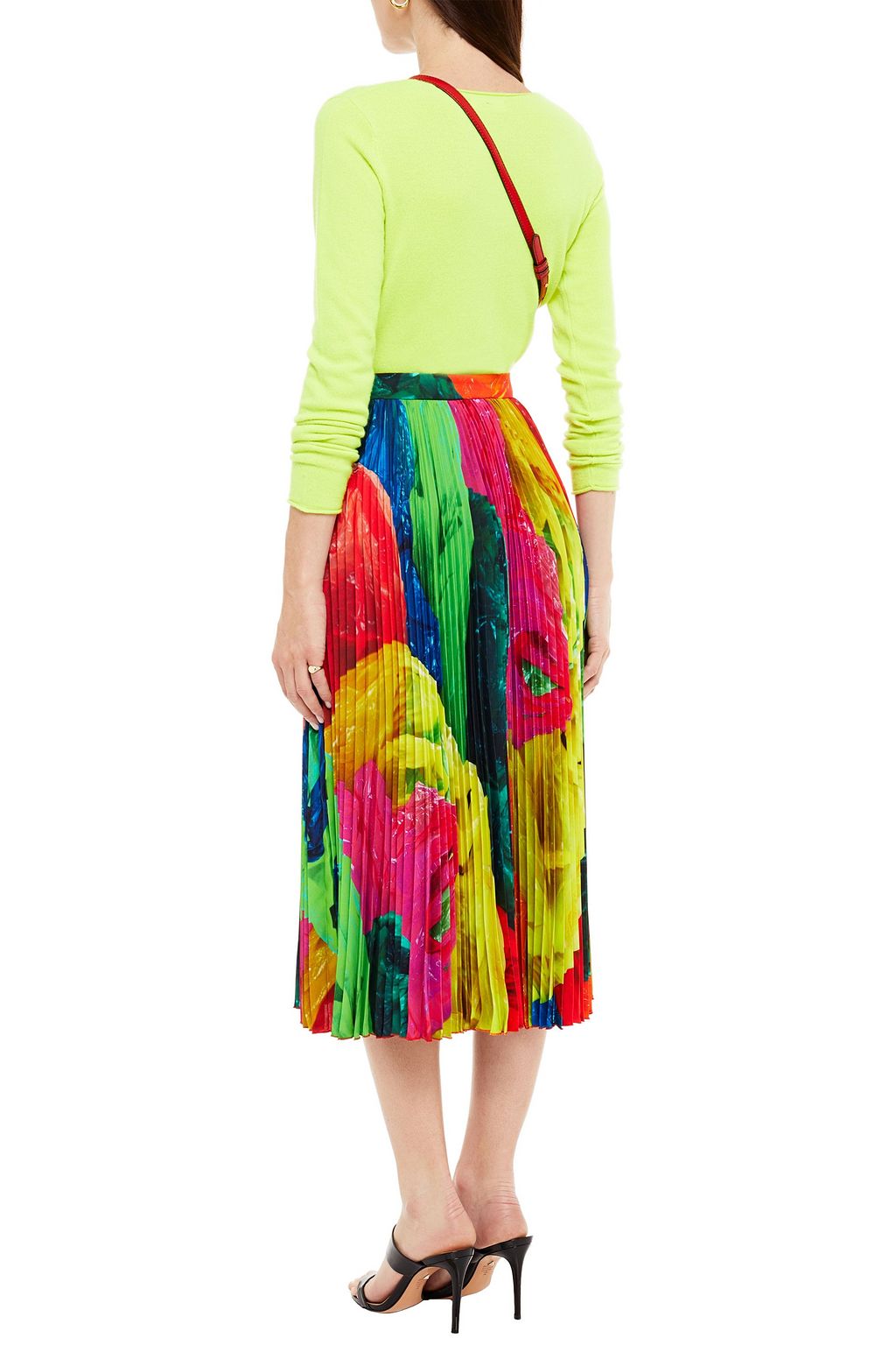 MSGM Pleated printed crepe de chine midi skirt