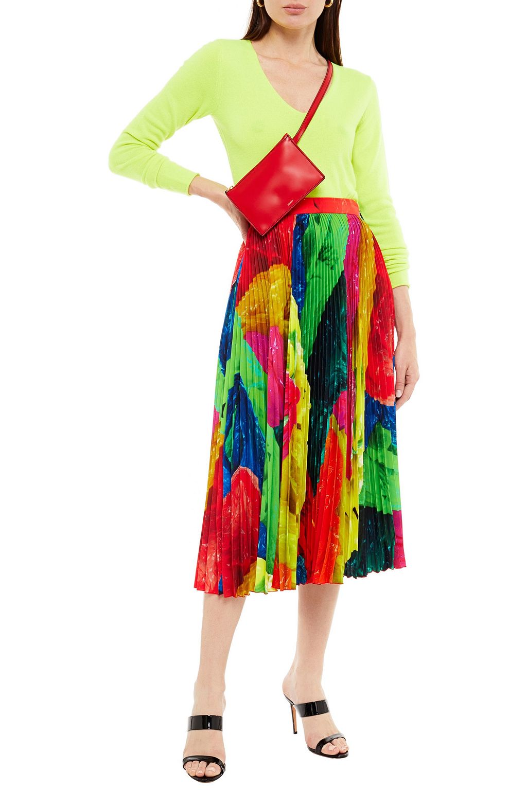MSGM Pleated printed crepe de chine midi skirt