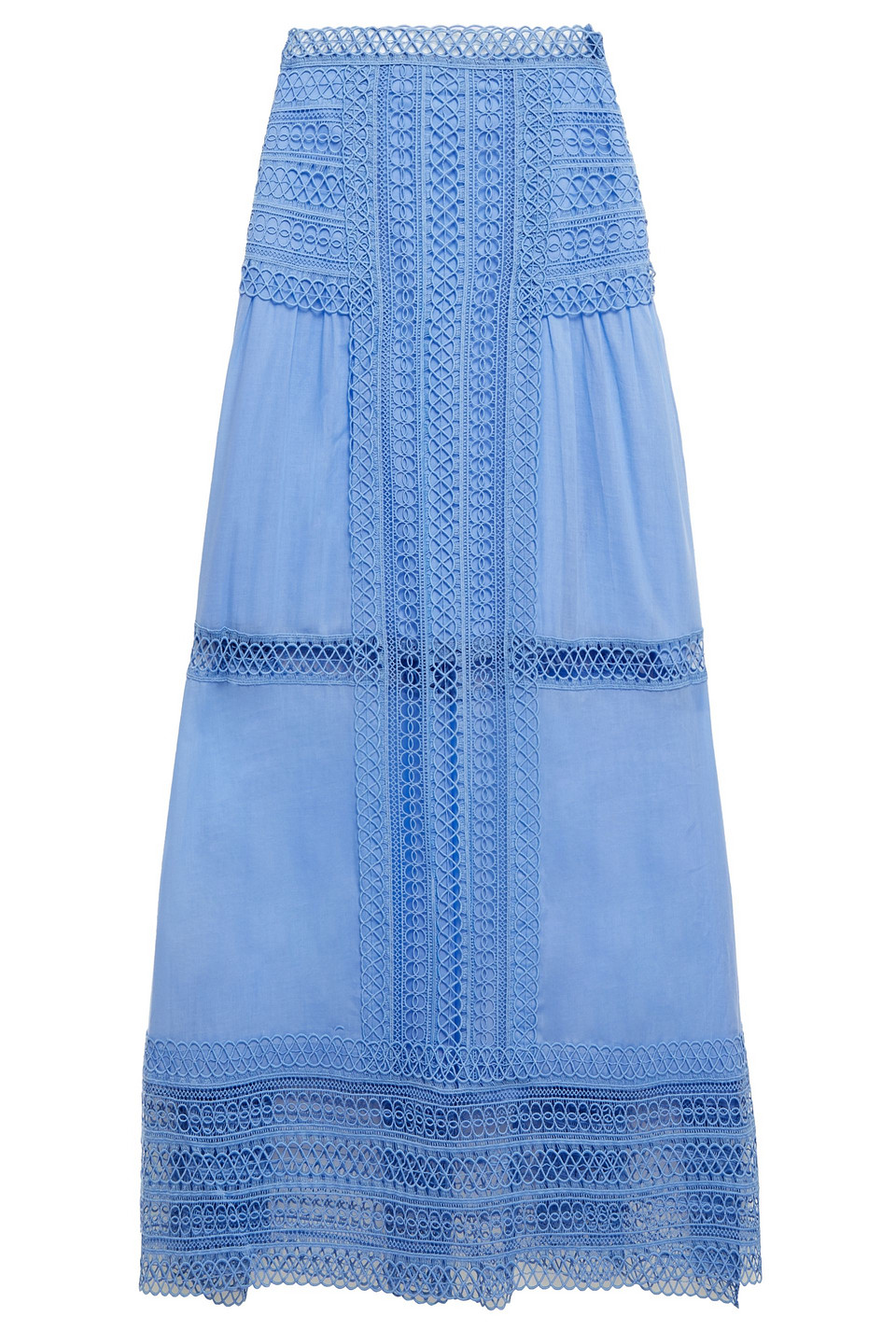Charo Ruiz Ibiza Woman Crocheted Lace And Cotton-blend Voile Midi Skirt Light Blue Size XL