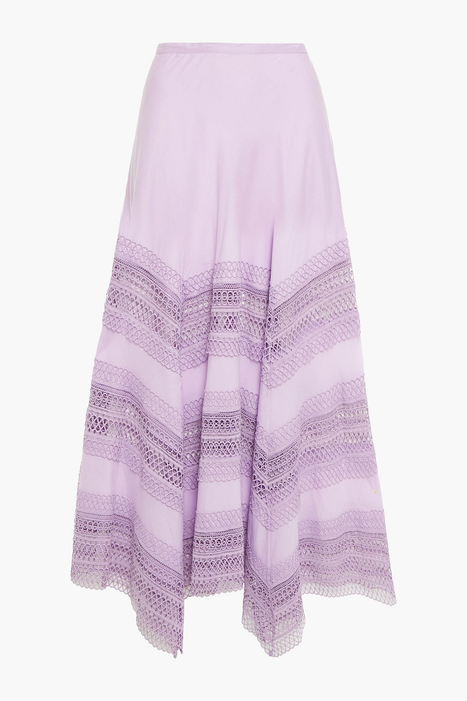 Charo Ruiz Ibiza Woman Benna Crocheted Lace And Cotton-blend Voile Midi Skirt Lilac Size XS