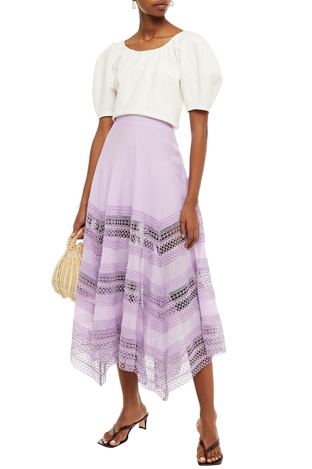 CHARO RUIZ IBIZA Benna crocheted lace and cotton-blend voile midi skirt