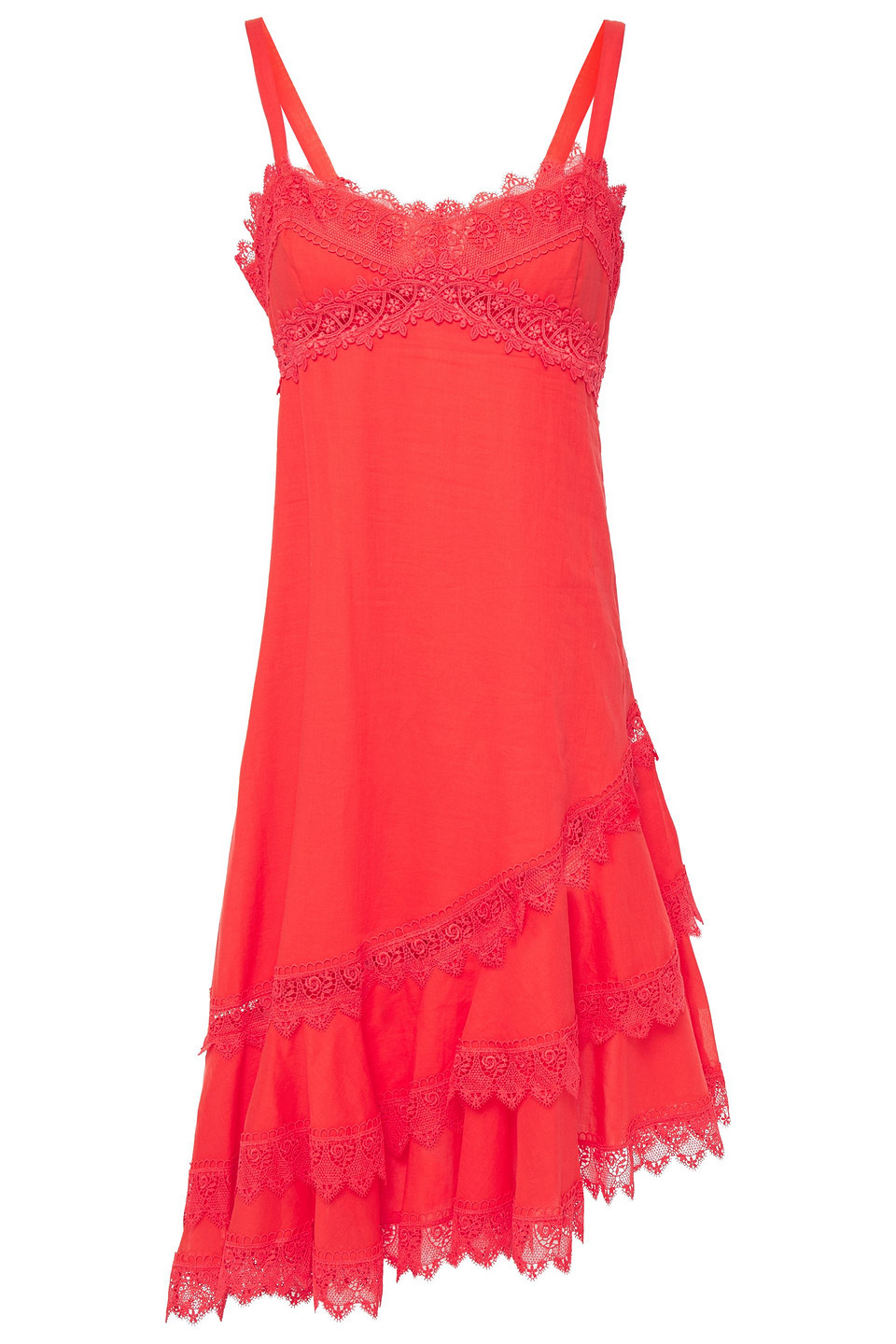 Charo Ruiz Ibiza Woman Asymmetric Crocheted Lace And Cotton-blend Voile Dress Tomato Red Size L