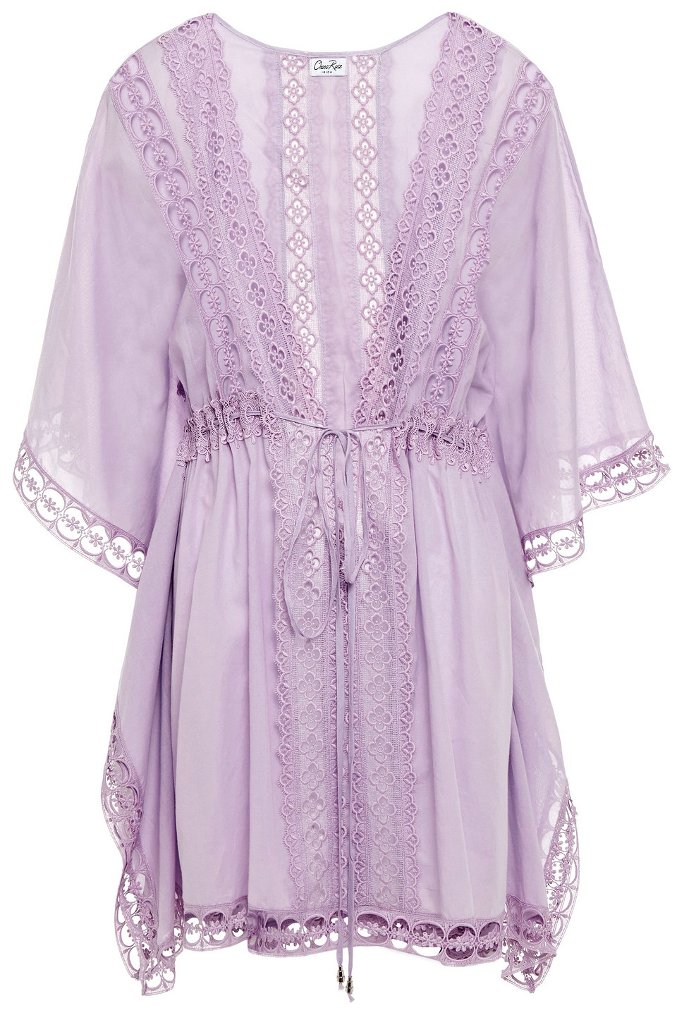 Charo Ruiz Ibiza Woman Kayla Crocheted Lace-trimmed Cotton-blend Voile Kaftan Lilac Size XL
