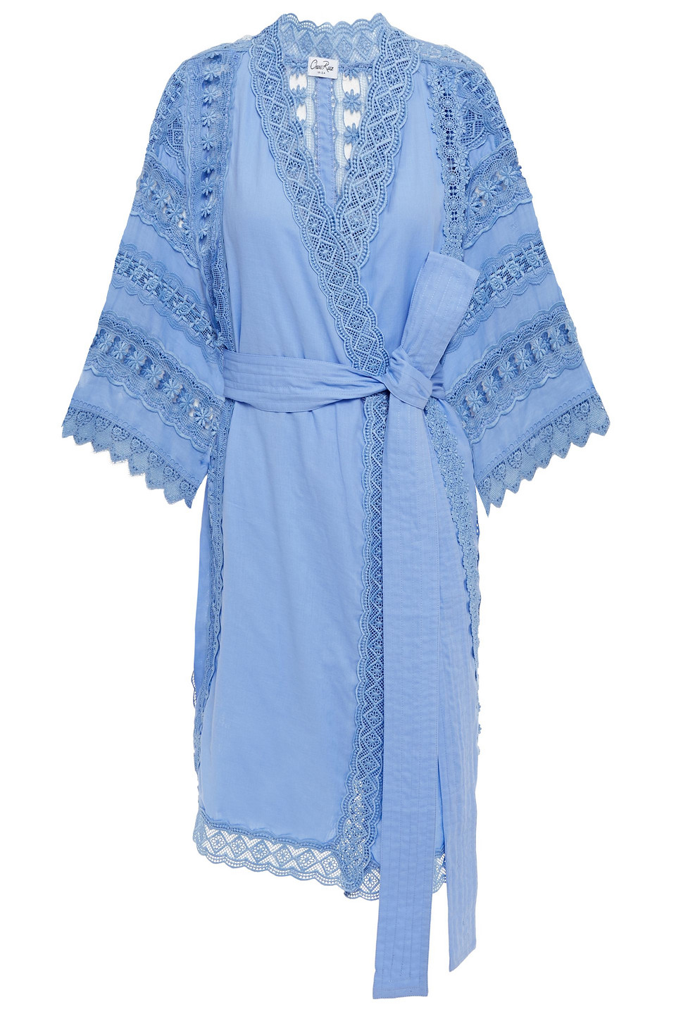 Charo Ruiz Ibiza Woman Fusa Crocheted Lace-paneled Cotton-blend Voile Kimono Light Blue Size S