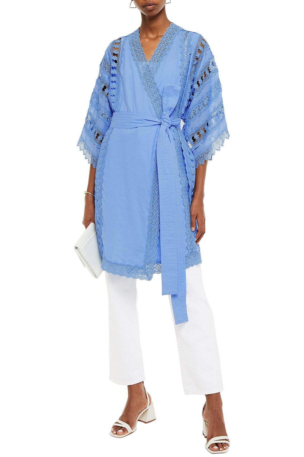CHARO RUIZ IBIZA Fusa crocheted lace-paneled cotton-blend voile kimono