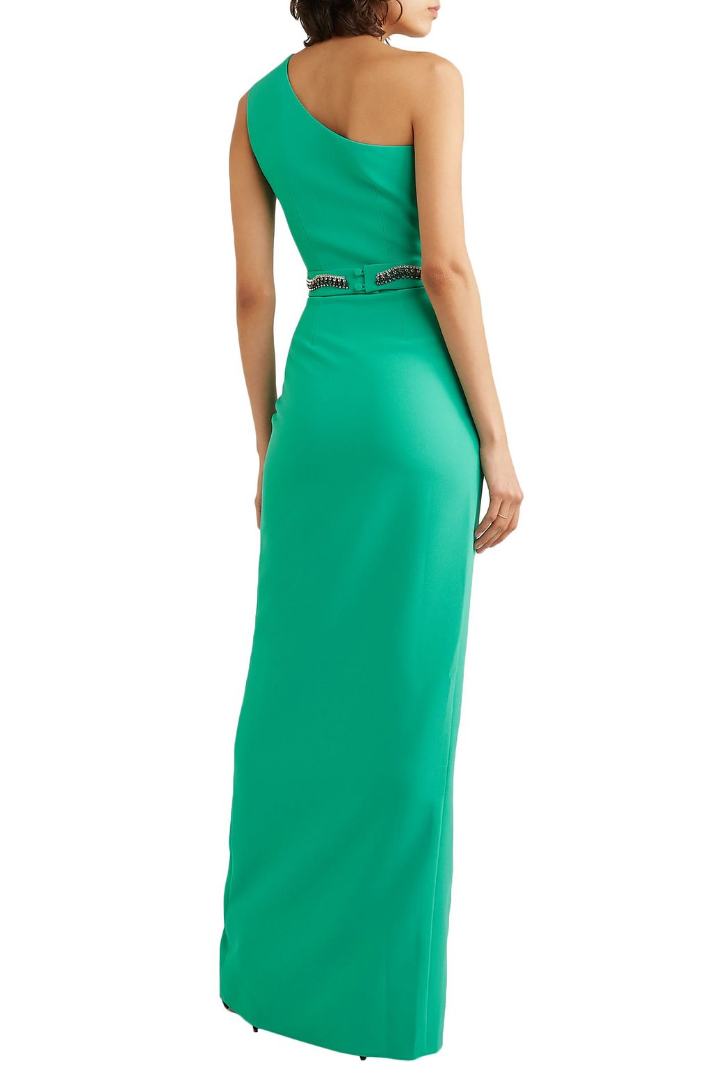 SAFIYAA Camille one-shoulder crystal-embellished crepe gown