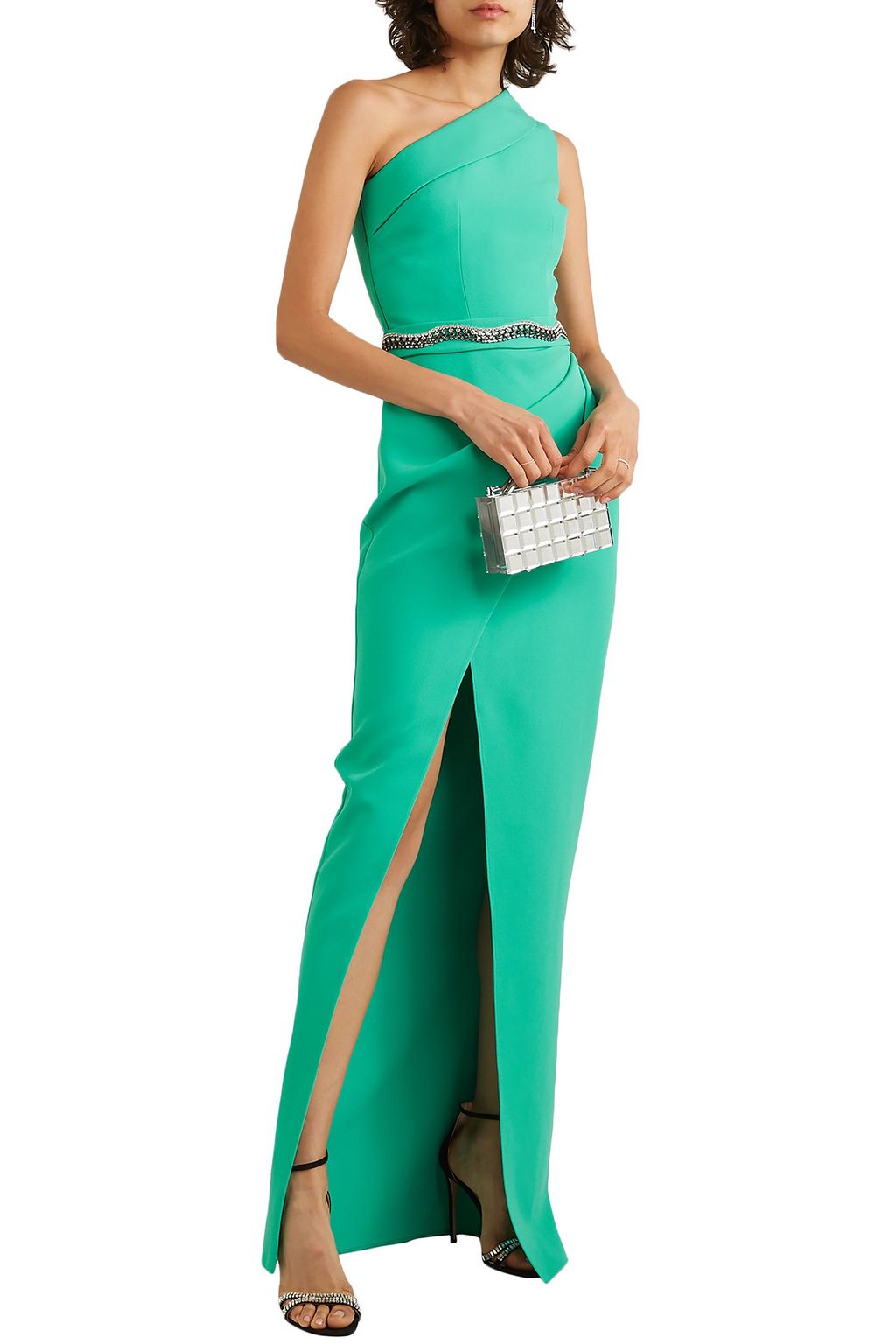 SAFIYAA Camille one-shoulder crystal-embellished crepe gown