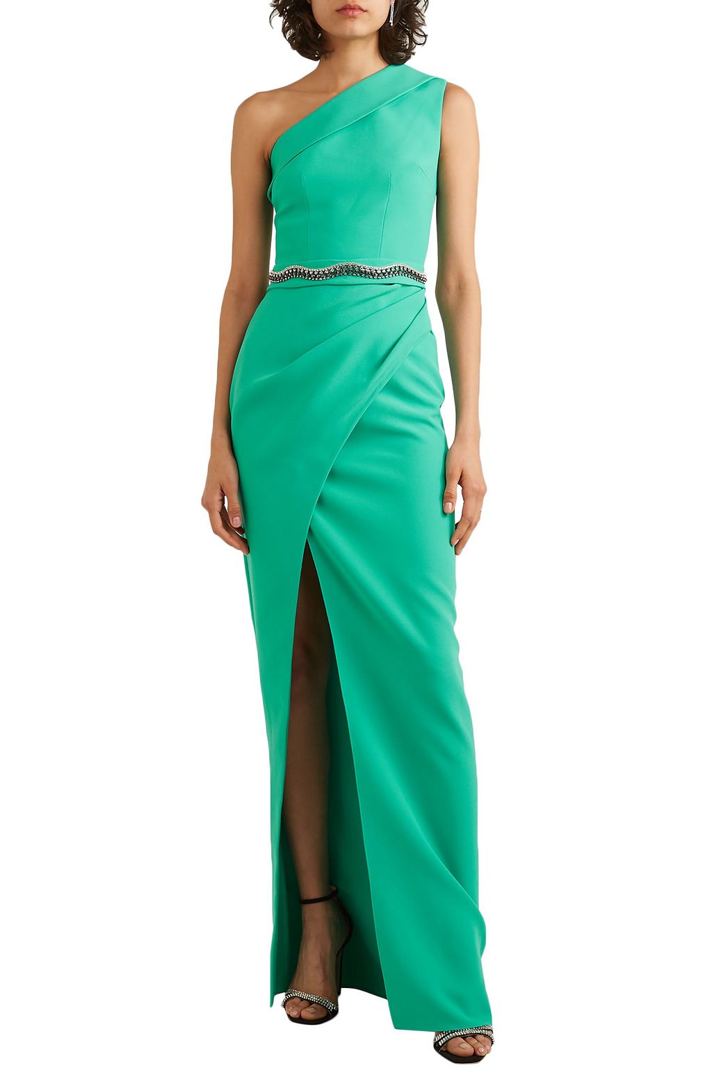 SAFIYAA Camille one-shoulder crystal-embellished crepe gown
