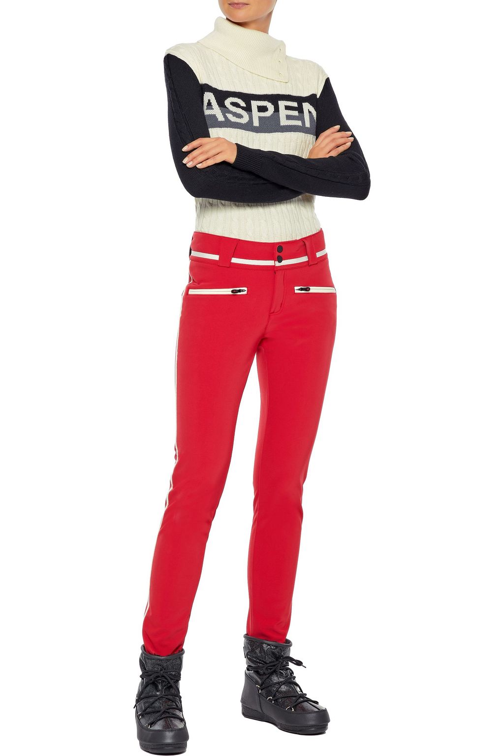 PERFECT MOMENT Super Stripes cable-knit merino wool turtleneck sweater