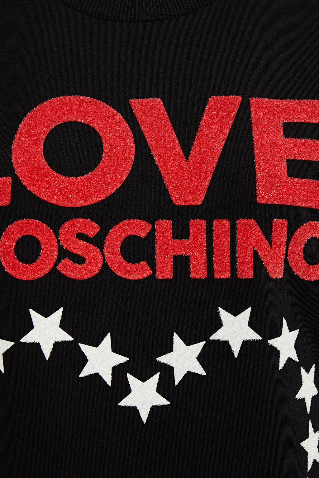LOVE MOSCHINO Glittered printed French cotton-blend terry dress
