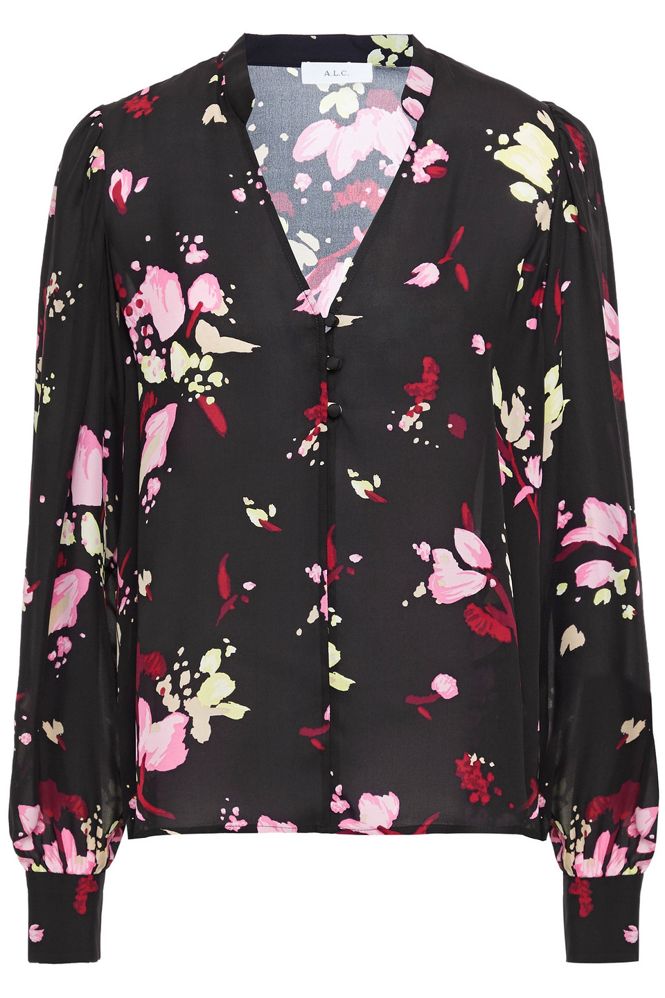 A.l.c. Woman Floral-print Silk Blouse Black Size 4