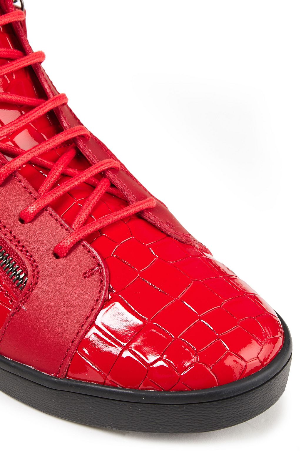 GIUSEPPE ZANOTTI Zip-detailed smooth and croc-effect leather high-top sneakers