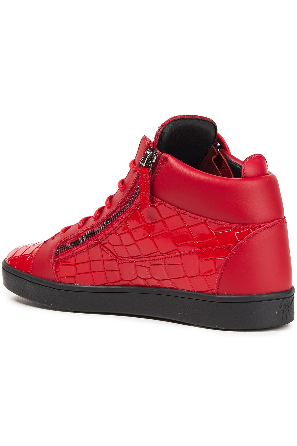 GIUSEPPE ZANOTTI Zip-detailed smooth and croc-effect leather high-top sneakers