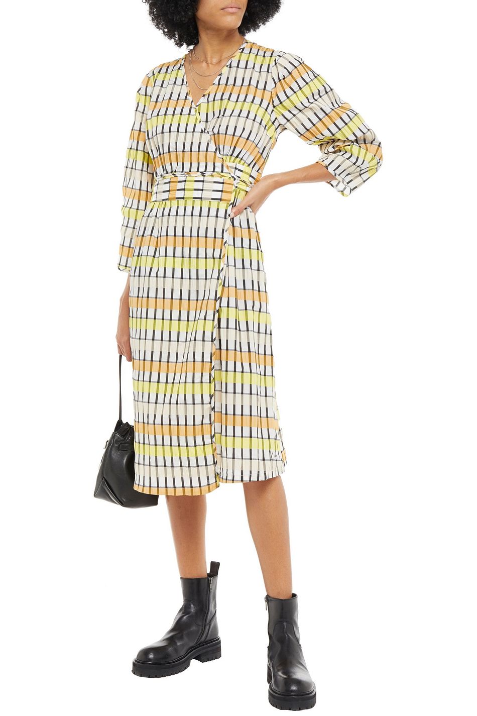 checked seersucker midi dress