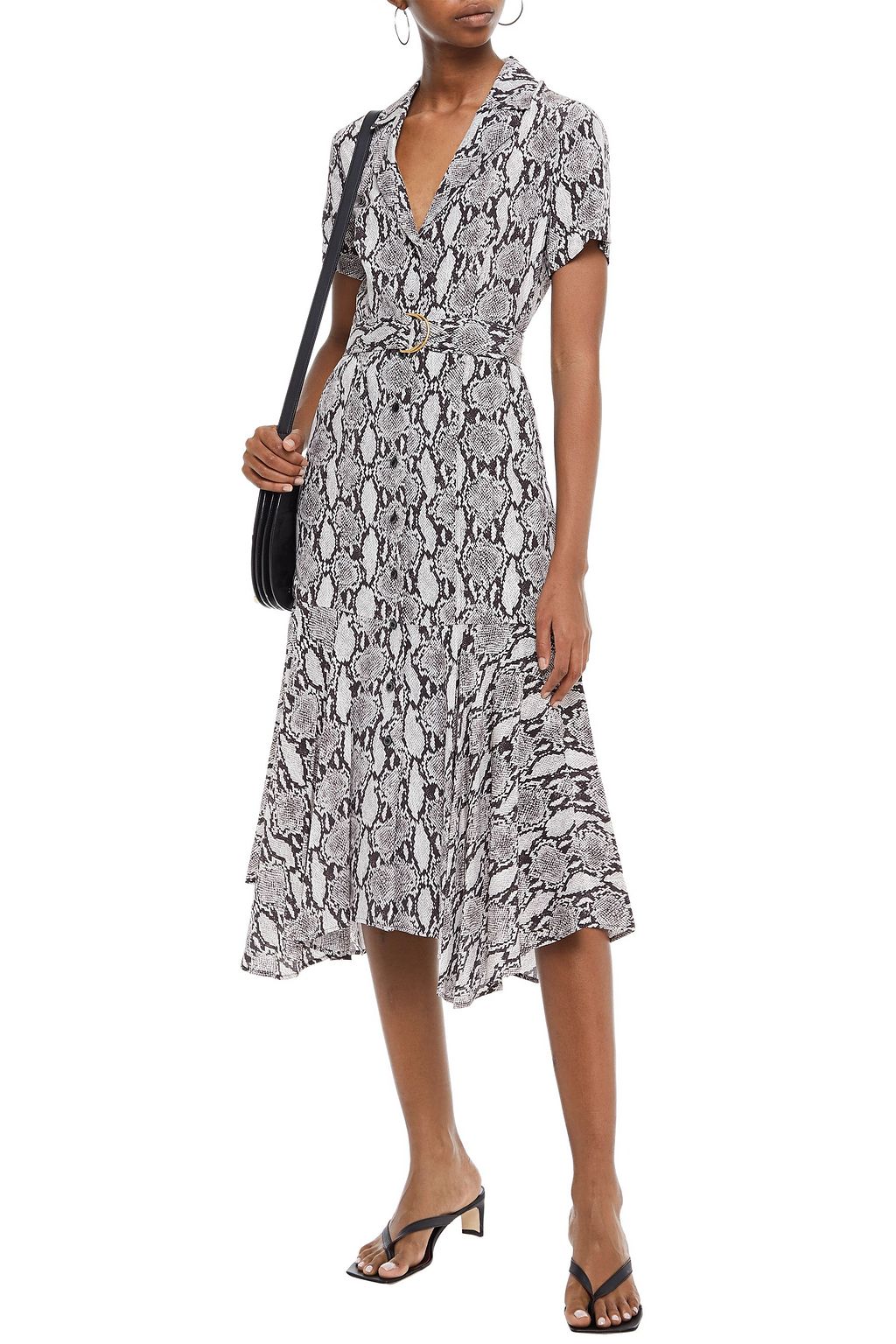 A.L.C. Belted snake-print silk midi dress